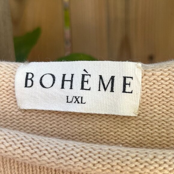 Bohème Goods Rolled Hem Knit Sweater Cream Neutral Size L Minimalist Cozy - Picture 3 of 5